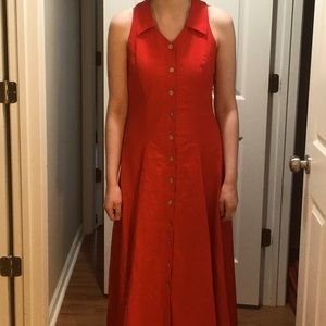 Coldwater Creek lined sleeveless red dress with collar.